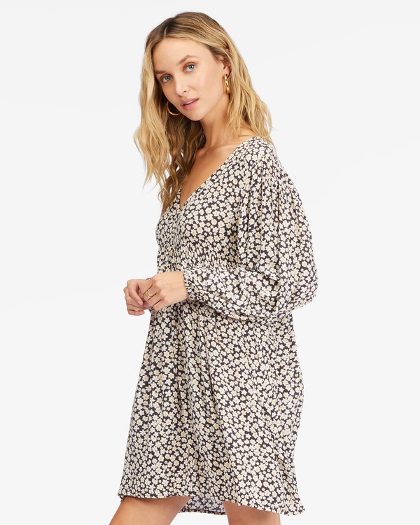 Billabong Secret Wish Long Sleeve Babydoll Šaty Černé | MYZDFO-498
