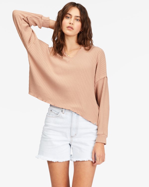 Billabong So Easy Long Sleeve Knit Top Pretty Putty | QWVCLS-312
