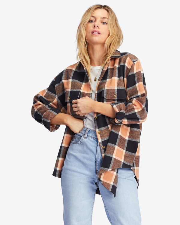 Billabong So Stoked Oversized Button-Down Flannel Shirt Tan | GEODYR-019