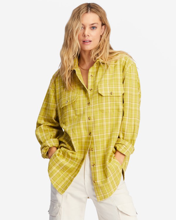 Billabong So Stoked Oversized Button-Down Flannel Shirt Zelene | ZMQXKD-295