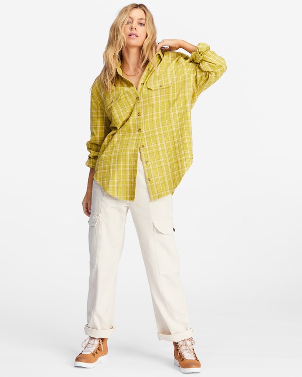 Billabong So Stoked Oversized Button-Down Flannel Shirt Zelene | ZMQXKD-295