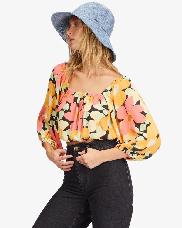 Billabong Sun City 2 Puff Sleeve Crop Top Multi | WVRSML-086