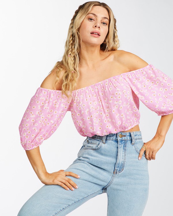 Billabong Sun City Off-The-Shoulder Crop Top Růžové | AQHOKE-528