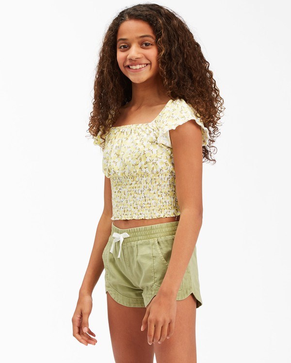 Billabong Sweet Flowers Krátké Sleeve Knit Top Lemonade | VYPLAR-235