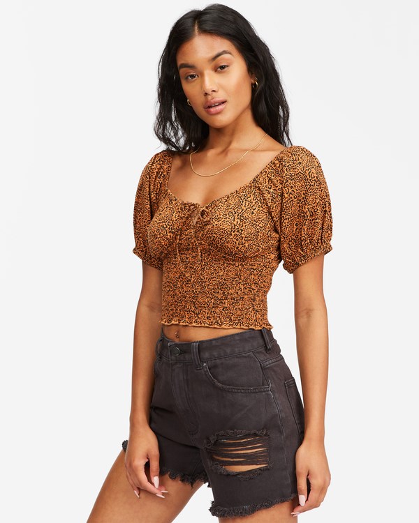 Billabong Sweet Sunset Printed Knit Top Toffee | KWJDRV-802