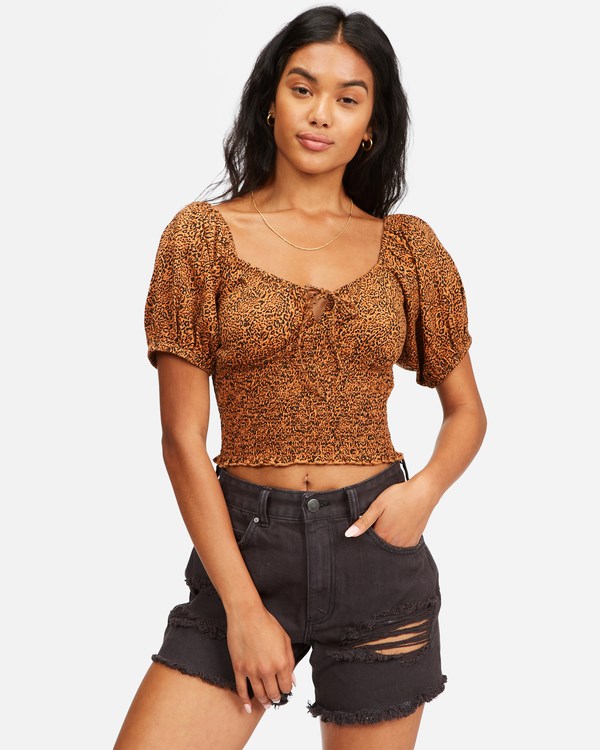 Billabong Sweet Sunset Printed Knit Top Toffee | KWJDRV-802