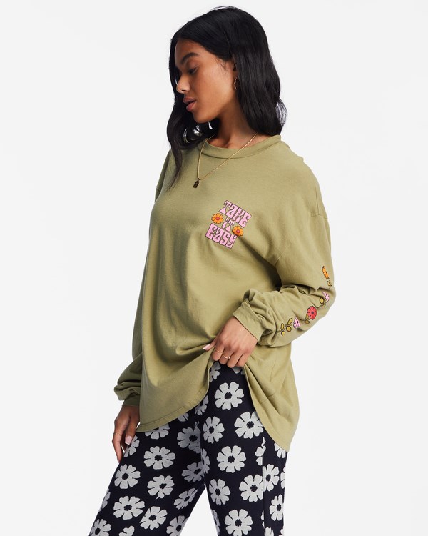 Billabong Take It Easy Long Sleeve Grafická Boyfriend T-Shirt Army | PLSWOB-423