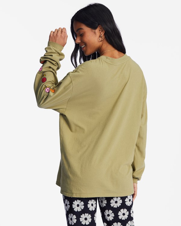 Billabong Take It Easy Long Sleeve Grafická Boyfriend T-Shirt Army | PLSWOB-423