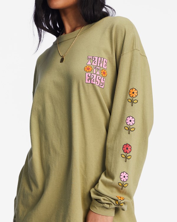 Billabong Take It Easy Long Sleeve Grafická Boyfriend T-Shirt Army | PLSWOB-423