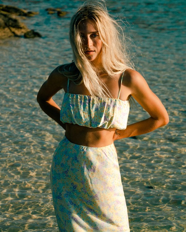 Billabong Tempest Floral Crop Top Citrón | PCDNXE-976