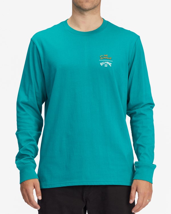 Billabong The Simpsons Family Couch Organic Long Sleeve T-Shirt Teal | NFMQVL-694