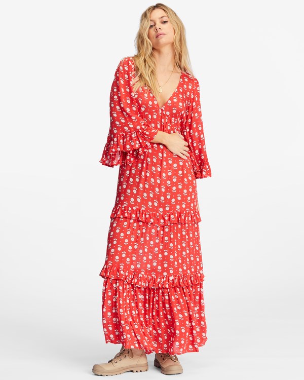 Billabong Time After Time V-Neck Maxi Šaty Červené | IZPYJT-340