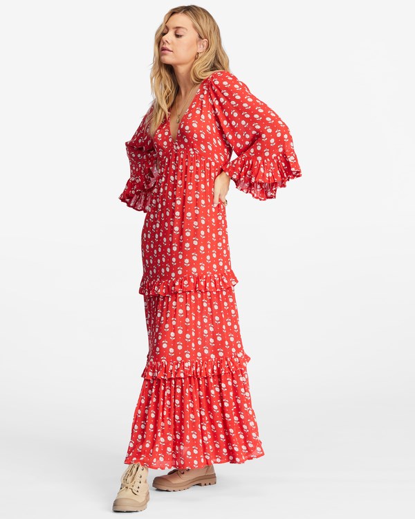 Billabong Time After Time V-Neck Maxi Šaty Červené | IZPYJT-340