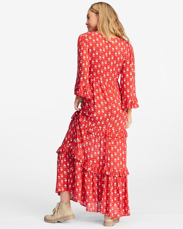 Billabong Time After Time V-Neck Maxi Šaty Červené | IZPYJT-340