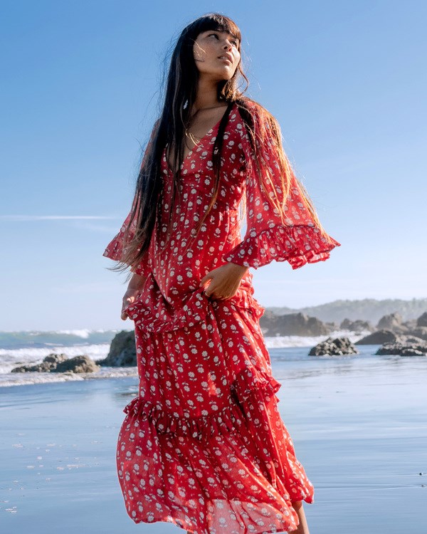 Billabong Time After Time V-Neck Maxi Šaty Červené | IZPYJT-340