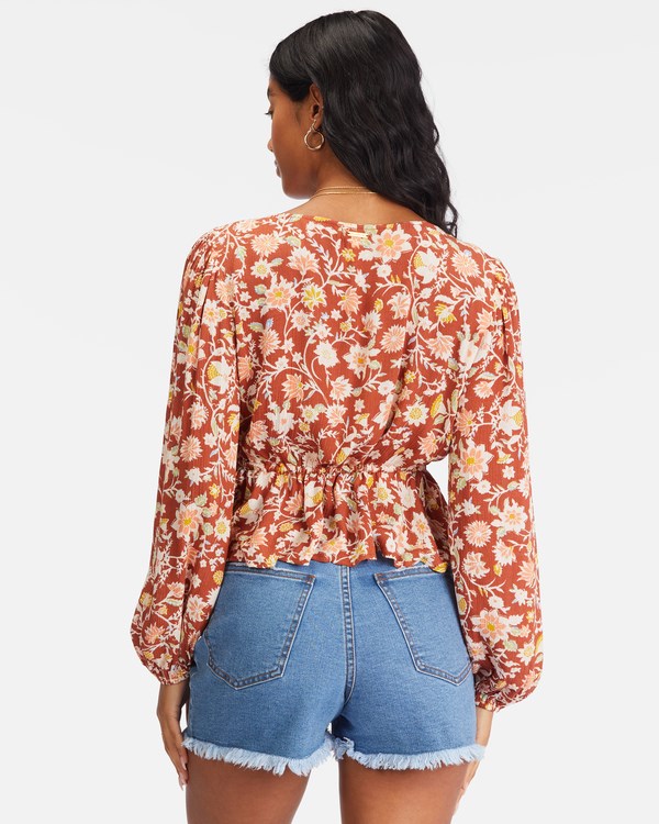 Billabong Time Goes By Long Sleeve Crop Top Červené | CVXAUK-236