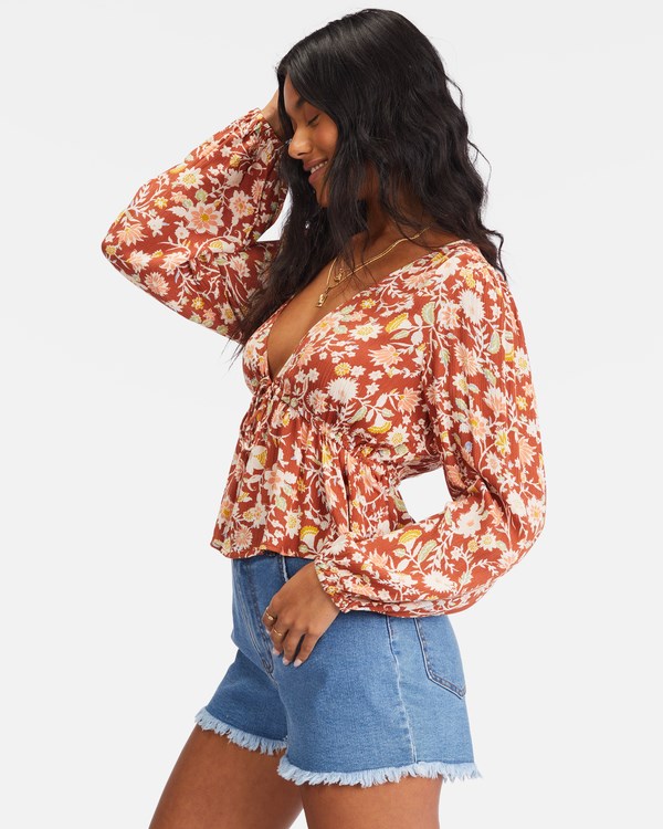 Billabong Time Goes By Long Sleeve Crop Top Červené | CVXAUK-236