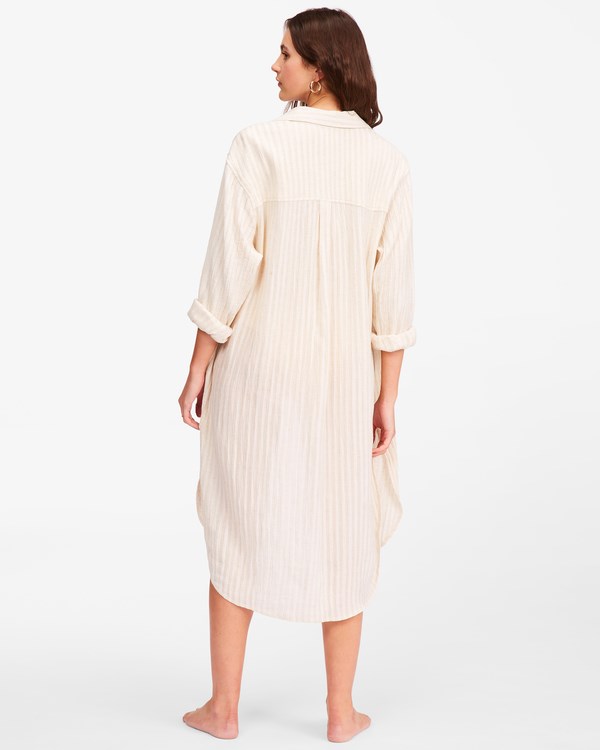 Billabong To The Sea Long Sleeve Button-Down Top Natural | PLQDXO-431