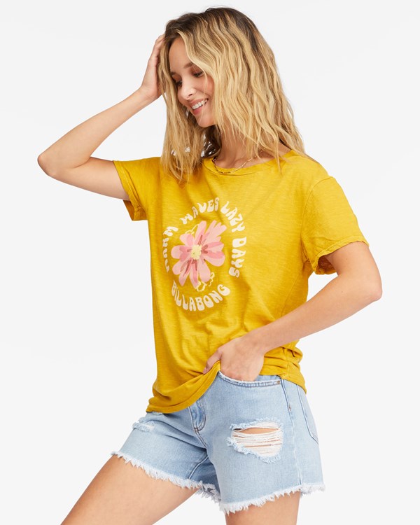 Billabong Warm Waves Lazy Days Boyfriend T-Shirt Golden Touch | INBFHL-069