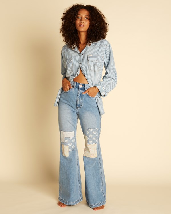 Billabong Wrangler True Blue Denim Bell-Bottom Pants Blankyt | PHEXIZ-934